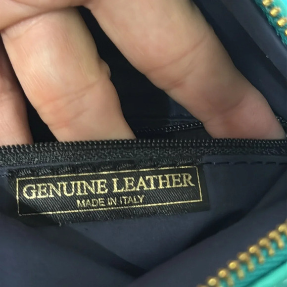 Made in Italy Genuine Leather Teal Crossbody Handbag with Zipper Tassel - Picture 9 of 10